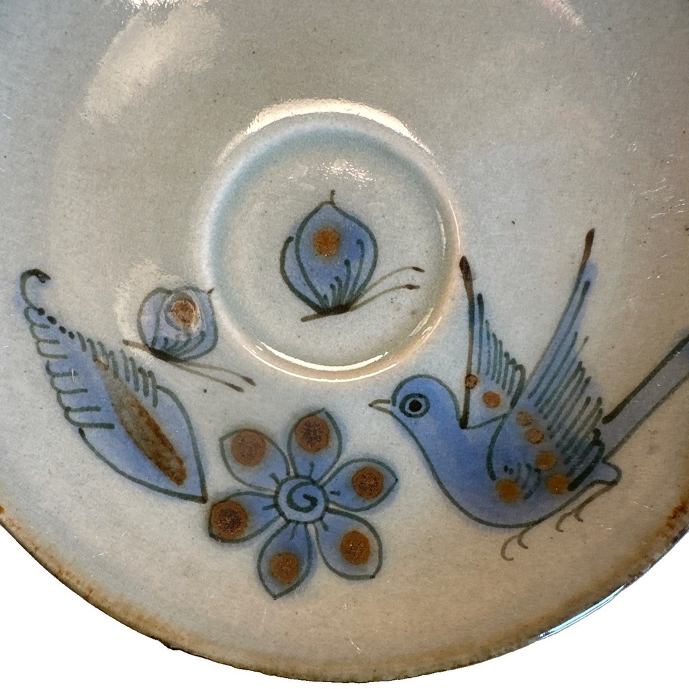 VTG Ken Edwards Tonala El Palomar Saucer Plates Set Of 4 Blue Bird Mexican Folk - Picture 4 of 6